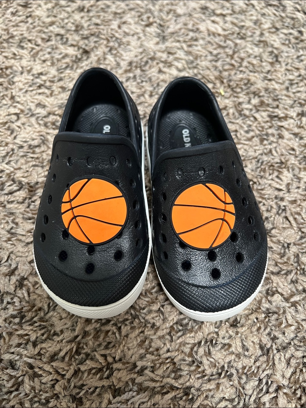 Old Navy Kids Black Slip-On Water Shoes with Orange Basketball Detail